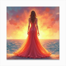 Elegant Dress Watercolor, Set Against A Vibrant Sunset Sky 1 Canvas Print