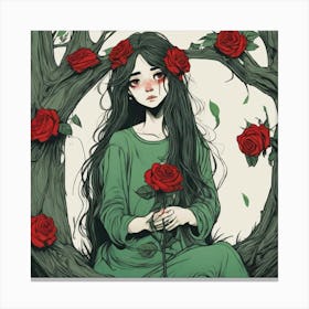 Girl With Roses Canvas Print