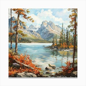 Autumn Lake Oil Painting Canvas Print