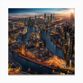 Cityscape At Dusk 1 Canvas Print