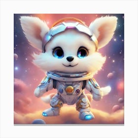 A Super Cute Chibi Zodiac Dog, In The Universe, With Snowwhite Shiny Fur, Happy Smile, Happy Smile, (1) 1 Canvas Print