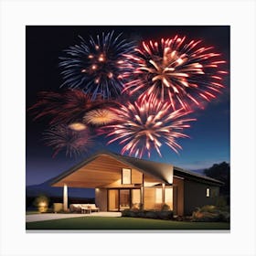 Fireworks Over A House Canvas Print