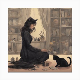 Cat And Girl Canvas Print