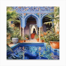 Girl By The Moroccan Pool Canvas Print