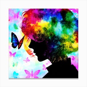 Silhouette Of A Girl With Butterflies 7 Canvas Print