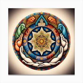 In A Circle Of Unity, Hands Hold Symbols Of Diverse Faiths 5 Canvas Print