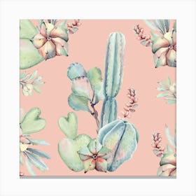 Watercolor Cactus Floral Blush Canvas Print