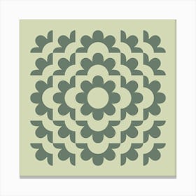 Midcentury Modern Abstract Geometric Flower Pattern Floral in forest sage green 1 Canvas Print