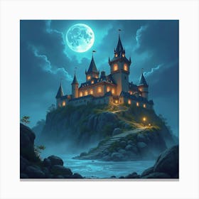 Ancient Castle With Glowing Magical Aura, Watercolor 1 Canvas Print