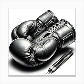 A Black And White Pencil Sketch Of A Pair Of Boxing Gloves 4 Canvas Print