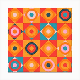 GEOMETRIC CIRCLE CHECKERBOARD TILES in Southwestern Desert Colours Coral Orange Blush Pink Teal Blue Canvas Print