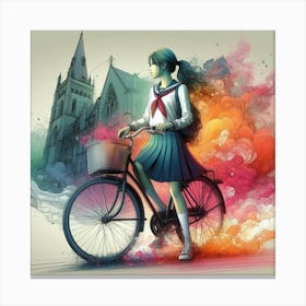 Girl On A Bike 1 Canvas Print