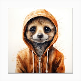 Watercolour Cartoon Meerkat In A Hoodie 3 Canvas Print