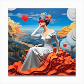 Woman Sitting On A Cloud Canvas Print