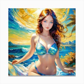 Beautiful Girl In Bikini yu Canvas Print
