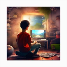 Boy Playing Video Game Canvas Print