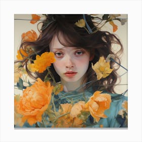 Girl With Flowers Canvas Print