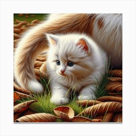 Kitten In Autumn Leaves Canvas Print