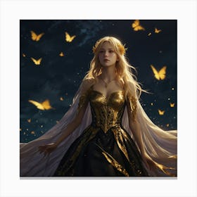 Golden Girl With Butterflies Canvas Print