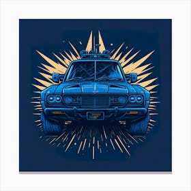 Car Blue Artwork Of Graphic Design Flat (117) Canvas Print