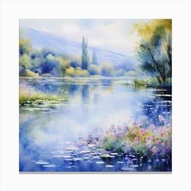 Pastel Rhapsody: Serene Spring by the French Shore Canvas Print