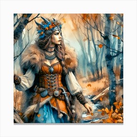 Portrait Of A Beautiful Young Girl In The Forest Canvas Print