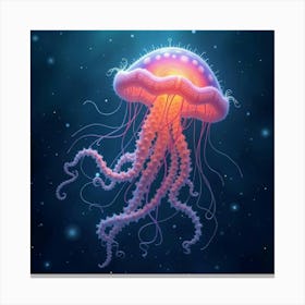 A Whimsical Jellyfish With Tendrils Of Glowing, Fractal Colors Drifting Through A Magical Sea Canvas Print