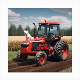 Red Tractor With A Dog Canvas Print