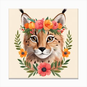 Floral Baby Lynx Nursery Illustration (22) Canvas Print