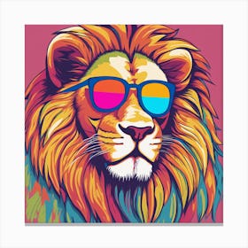 Lion In Sunglasses Water Color Canvas Print