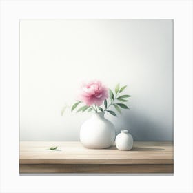 Peony and Vase: A Soft and Delicate Watercolor Painting Canvas Print