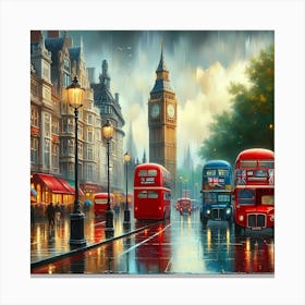 Big Ben In London at Rainy Day Canvas Print