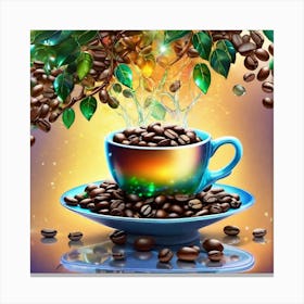 Coffee Cup With Leaves Canvas Print