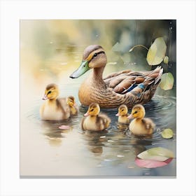 Mother Duck And Ducklings Canvas Print