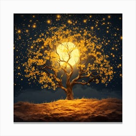 Tree With Moon And Stars Canvas Print