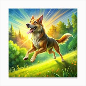 Dog Running In The Grass Canvas Print