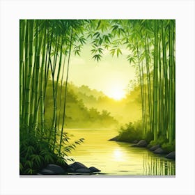 A Stream In A Bamboo Forest At Sun Rise Square Composition 339 Canvas Print