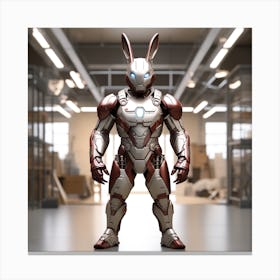 Humanoid Rabbit, Iron Man Suit, Standing, Full Body, Front View 1 Canvas Print
