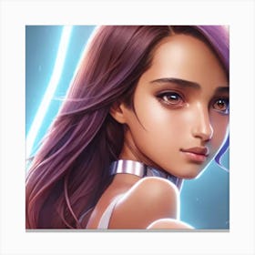 Anime Girl With Purple Hair Hyper-Realistic Anime Portraits Canvas Print