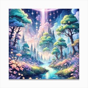 A Fantasy Forest With Twinkling Stars In Pastel Tone Square Composition 410 Canvas Print