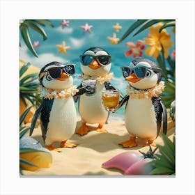 Tropical Penguin Beach Party Fun 3 Canvas Print