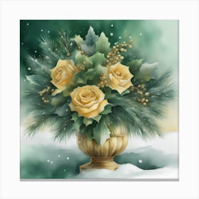 Yellow Gold Roses In A Vase Canvas Print