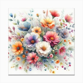 Watercolor Flowers Bouquet Canvas Print