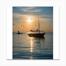 Sailboats At Sunset Canvas Print