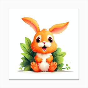 Cute Bunny Rabbit With Leaves Canvas Print
