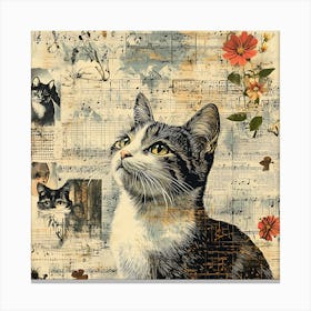 Vintage Cat On Paper 6 Canvas Print