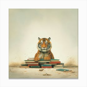 Tiger On Books Canvas Print