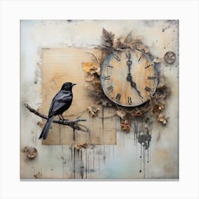 Bird On A Clock Canvas Print