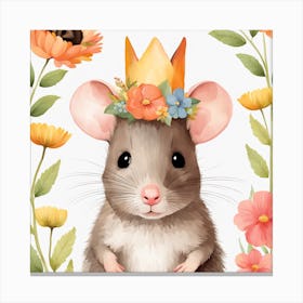 Floral Baby Rat Nursery Illustration (10) Canvas Print