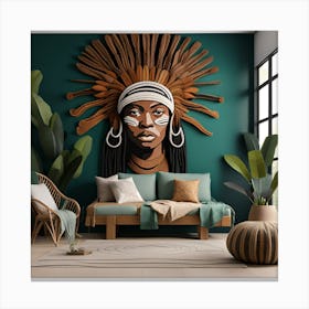 African Tribal Bohemian Headdress Wall Art Canvas Print